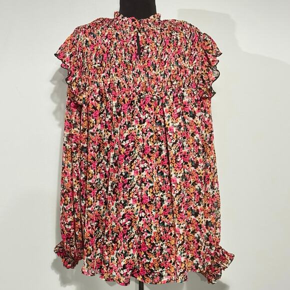 Ophelia Roe Floral Blouse 2X Smocked Bodice Balloon Sleeves Romantic - Picture 7 of 12